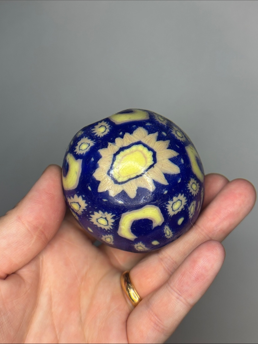 vintage celestial millefiori Colbalt blue mini round candle